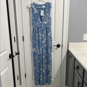 NWT Sugarlips Blue and White Floral jumpsuit XS
